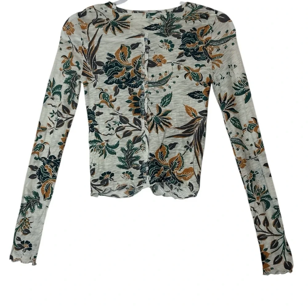 FREE PEOPLE we The Free‎ Top Women XS Bohemian Boho Flower Lo G Sleeve Blouse